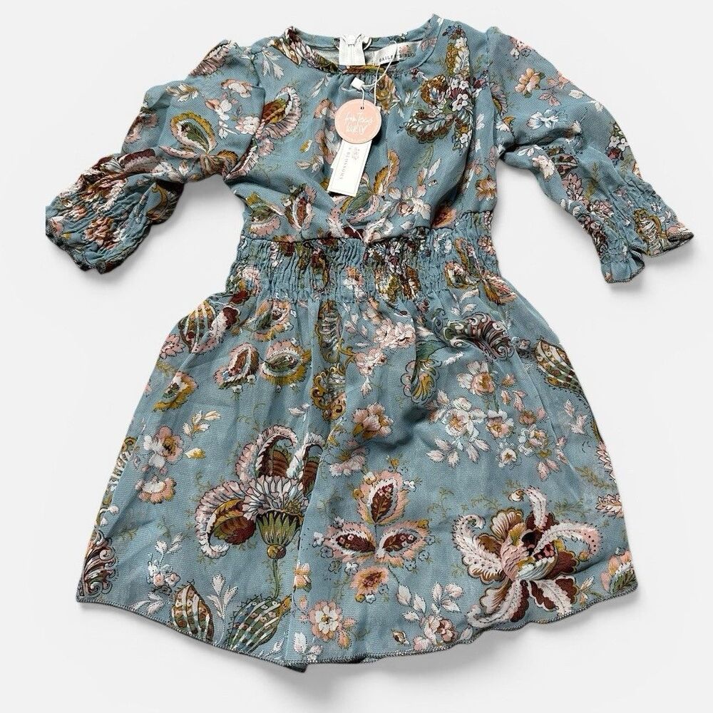NWT Bailey Blossoms Slate Blue Floral Knee Length Long Sleeves Dress 18-24m